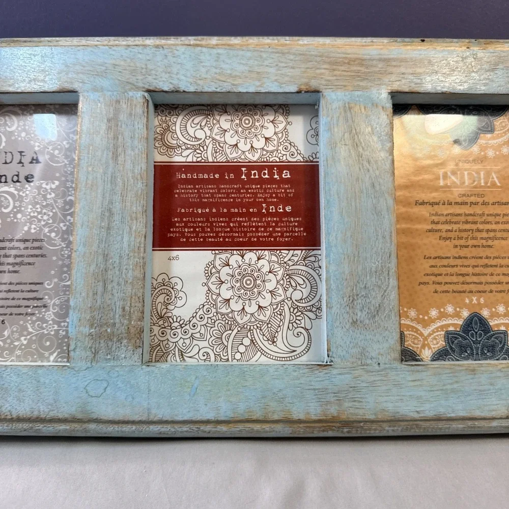 Prinz Homestead Rustic Teal Wood Collage Picture Frame 3-Opening 4x6 New